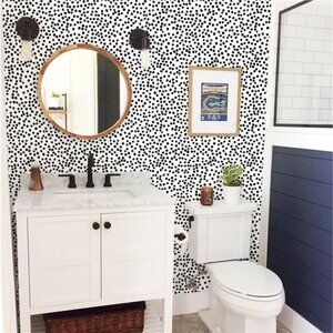 ReWallpaper 17.5in X 23ft Black And White Contact Paper Removable Wallpaper Peel And Stick Boho Polka Dot Wall Decals For Bedroom Self Adhesive Vinyl Stick On Wallpaper For Bathroom Classroom Decor